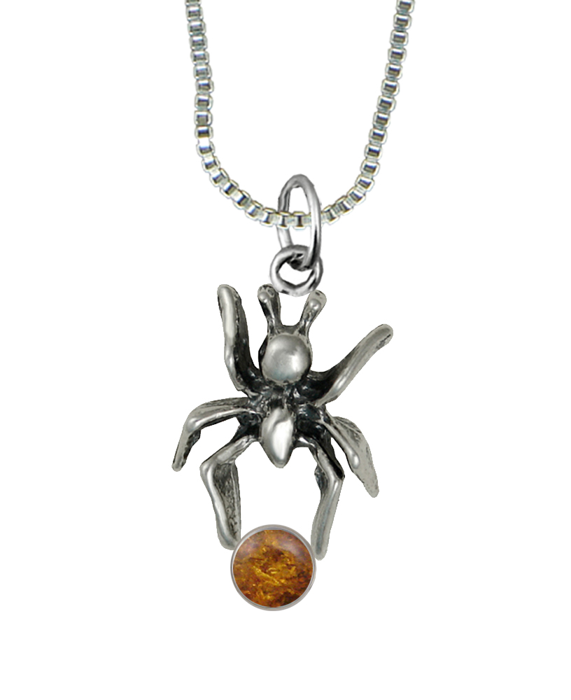 Sterling Silver Little Spider Pendant With Amber